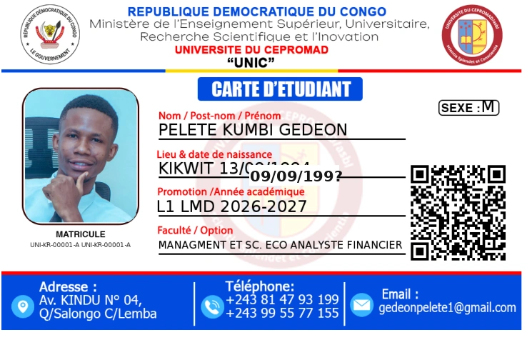 Modèle de carte étudiante N2